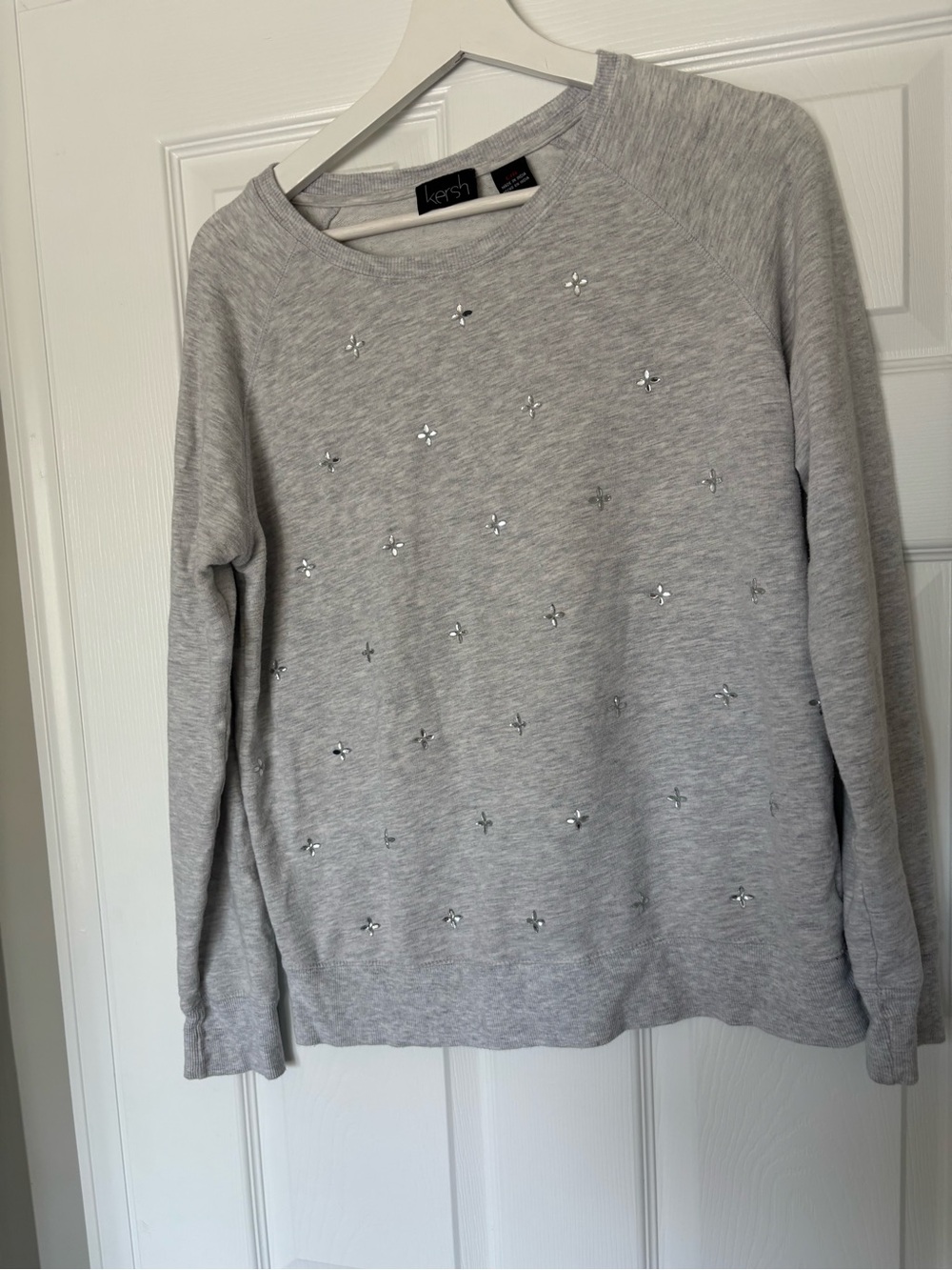 Kersh Heather Gray Embellished Crewneck Sweater